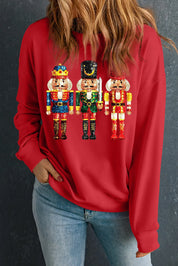 Nutcracker Printed Round Neck Long Sleeve Sweatshirt