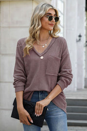 Exposed Seam V-Neck Long Sleeve T-Shirt