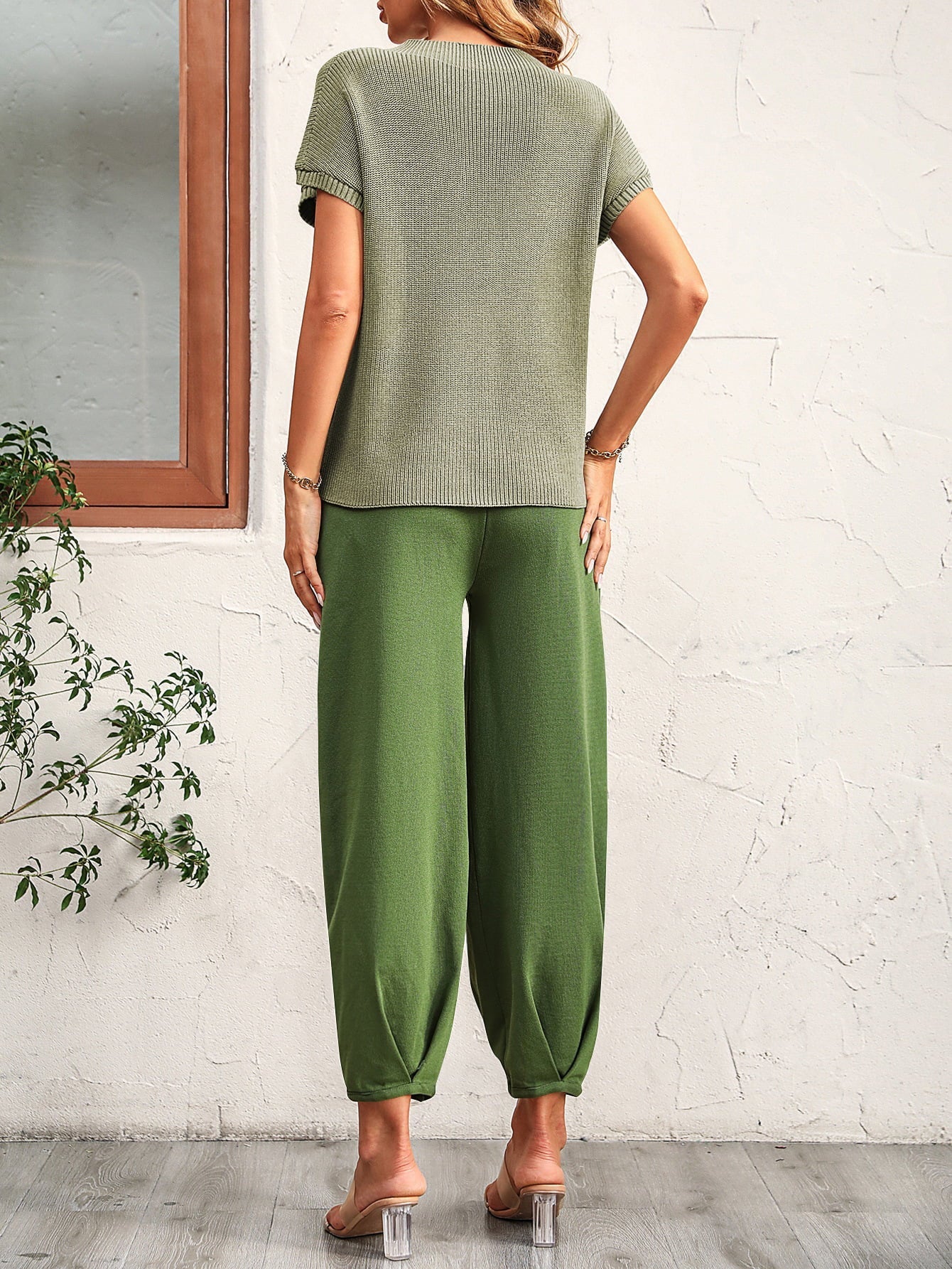 Mandy Round Neck Raglan Sleeve Tee and Long Pants Set