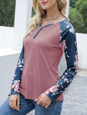 V-Neck Floral Long Sleeve T-Shirt