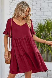 Mandy V-Neck Flounce Sleeve Tiered Dress