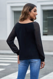 Sheer Striped V-Neck Top