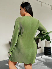 Honey Plus Size Lettuce Hem Round Neck Long Sleeve Dress