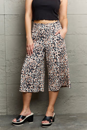 Ninexis Leopard High Waist Flowy Wide Leg Pants with Pockets