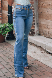 Pearl Trim High Waist Bootcut Jeans