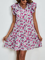 Tied Floral Cap Sleeve Mini Dress