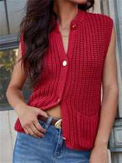 Button Down Sweater Vest with Pockets