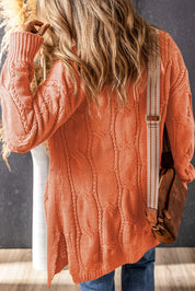 Cable-Knit Dropped Shoulder Slit Cardigan