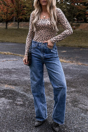 Animal Print Scoop Neck Long Sleeve Bodysuit