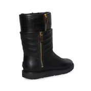 UGG Aviva 1018218 Women's Black Leather Side Zipper Mid-Calf Boots Shoes ZJ311