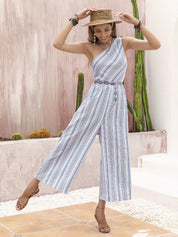 Printed Single Shoulder Sleeveless Jumpsuit