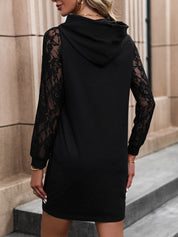 Perfee Lace Trim Long Sleeve Hooded Dress