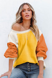 Color Block Round Neck Long Sleeve Sweatshirt