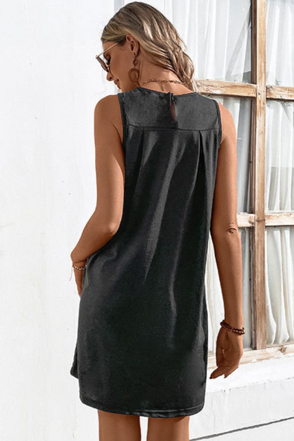 Perfee Round Neck Sleeveless Mini Dress