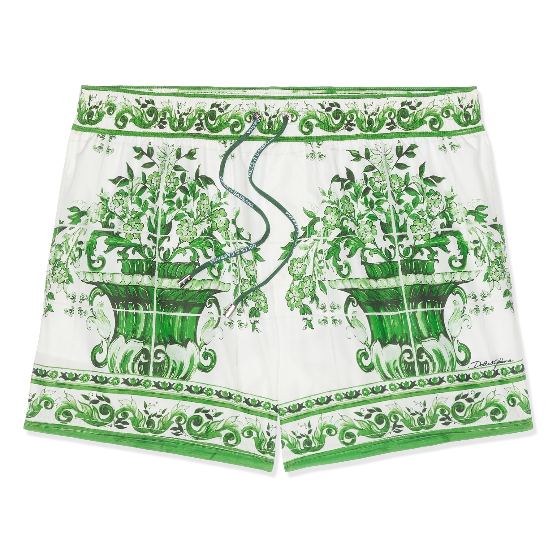 Dolce & Gabbana Majolica Print Swim Shorts  (Green/White)