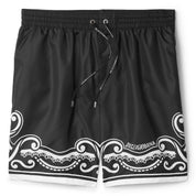 Dolce & Gabbana Mid-Length Bandana Print Swim Trunks (Black)