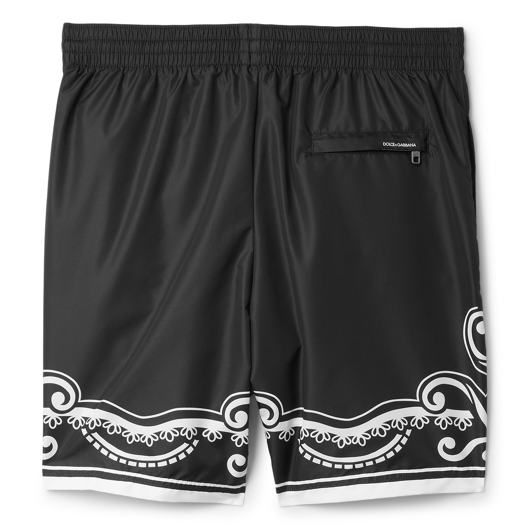 Dolce & Gabbana Mid-Length Bandana Print Swim Trunks (Black)