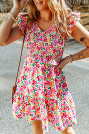 Floral Ruffle Trim Smocked Dress