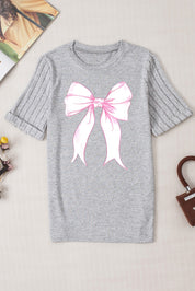 Bow Graphic Round Neck Short Sleeve T-Shirt