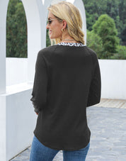 Cutout Leopard Round Neck Long Sleeve T-Shirt