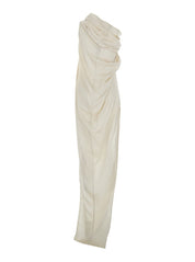 'Athena Arrowhead' White Long Dress With One Shoulder Design And Side Slits In Viscose And Acetate Blend Woman