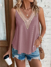 Eyelet V-Neck Wide Strap Tank