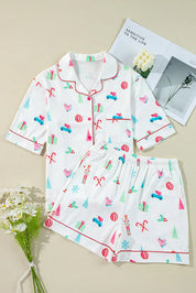 Printed Short Sleeve Top and Shorts Lounge Set