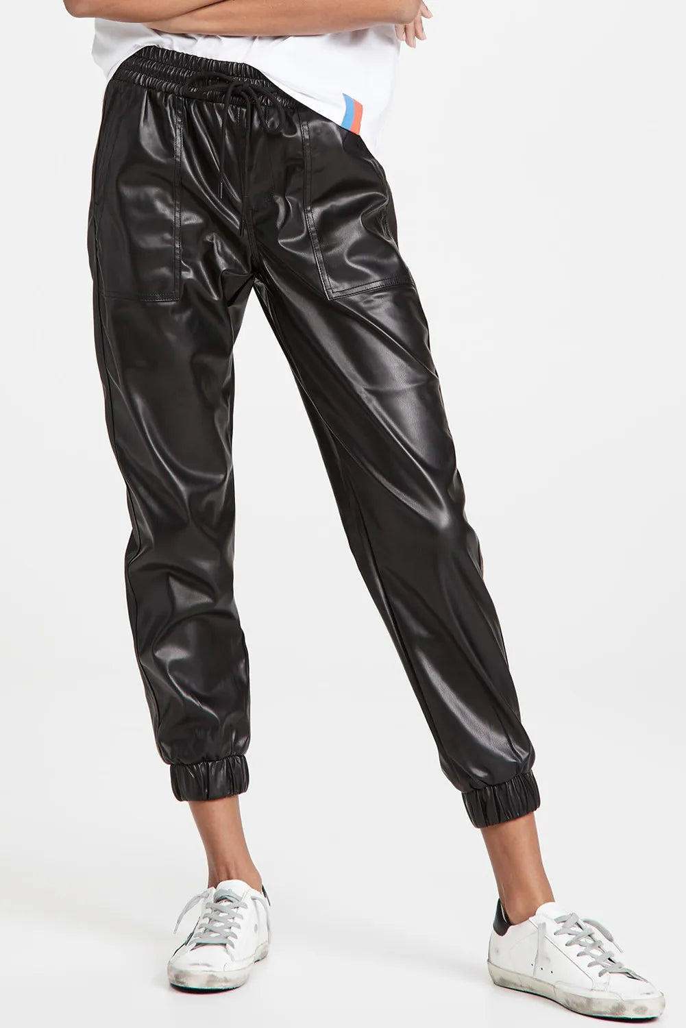 Drawstring PU Leather Pants with Pockets