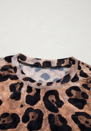 Leopard Round Neck Long Sleeve Blouse