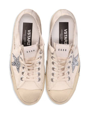 Women's V-Star Sneakers In Beige Canvas With Silver Glitter Star