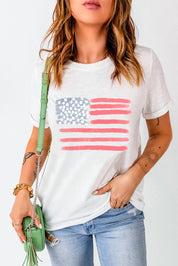 US Flag Round Neck Short Sleeve T-Shirt