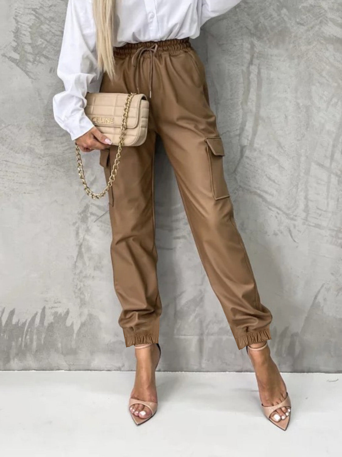 Tied High Waist Pants with Pockets