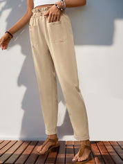 Perfee Frill High Waist Pants with Pockets