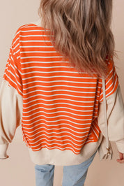 Slit Striped Long Sleeve Sweatshirt