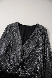 Sequin Surplice Long Sleeve Bodysuit