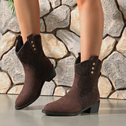 Suede Point Toe Block Heel Boots