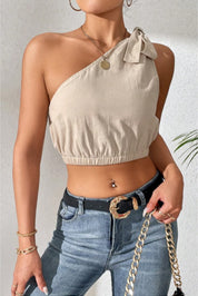 Honey Cropped One-Shoulder Striped Tie Shoulder Tank