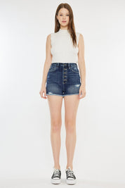 Kancan Raw Hem Button Fly Denim Shorts