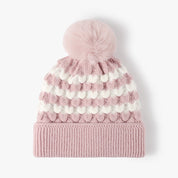 Striped Contrast Knit Hat with Pom-pom