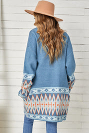 Geometric Open Front Long Sleeve Cardigan