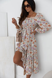 Floral Smocked Square Neck Dress