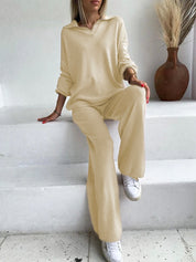 Johnny Collar Long Sleeve Top and Pants Sweater Set