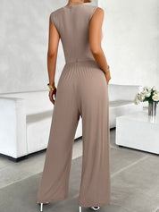 Devine Round Neck Sleeveless Wide Leg Jumpsuit