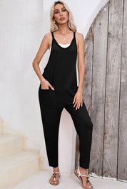 Pocketed Scoop Neck Spaghetti Strap Overalls