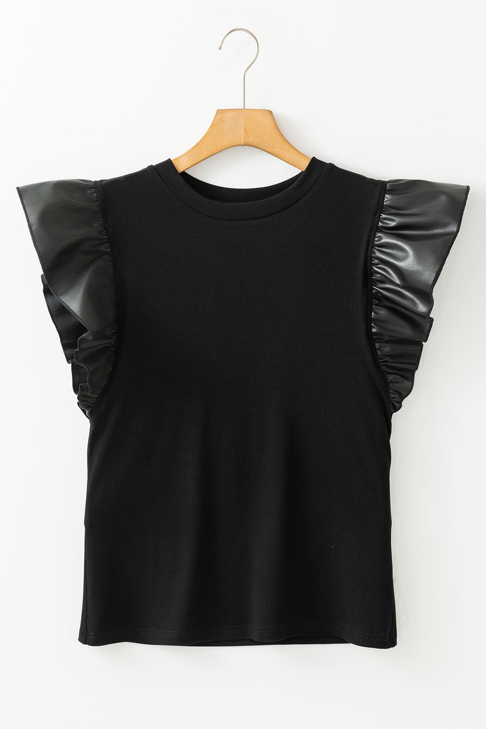 Ruffled Round Neck Cap Sleeve Blouse