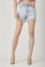 RISEN Raw Hem Distressed High Rise Denim Shorts