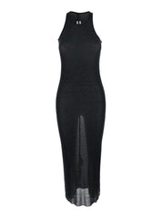 Black Semi-Transparent Sheath Dress In Viscose And Silk Blend Woman