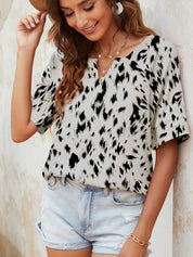 Printed Notched Neck Half Sleeve Blouse