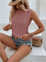 Eyelet Round Neck Tank