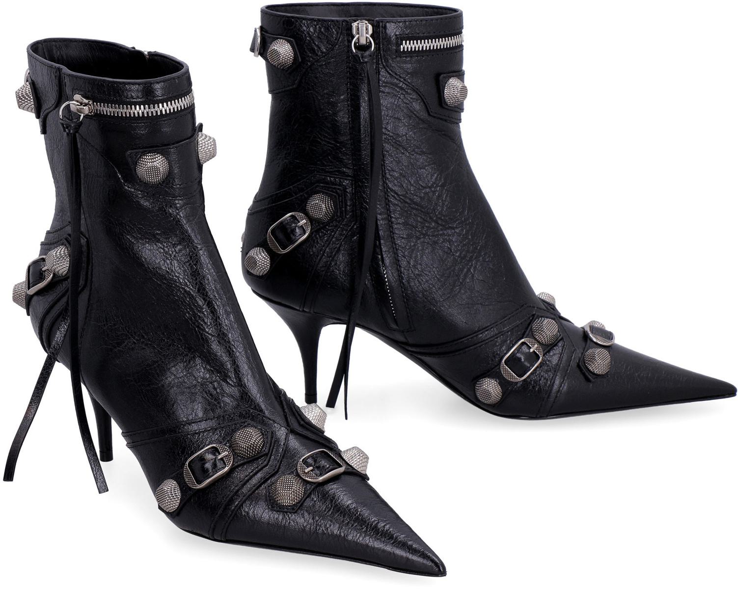 Balenciaga Cagole Patent Pointy Toe Ankle Boots